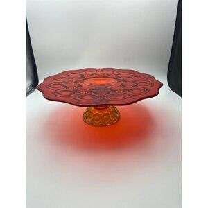 L.E.Smith Amberina Pedestal Cake Plate Moon N Star